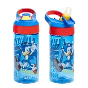 Zak Designs 17.5oz Sonic the Hedgehog Kids Water Bottle with Spout Cover and Built-in Carrying Loop, Made of Durable Plastic, Leak-Proof Design for Travel (17.5 oz, Pack of 2)
